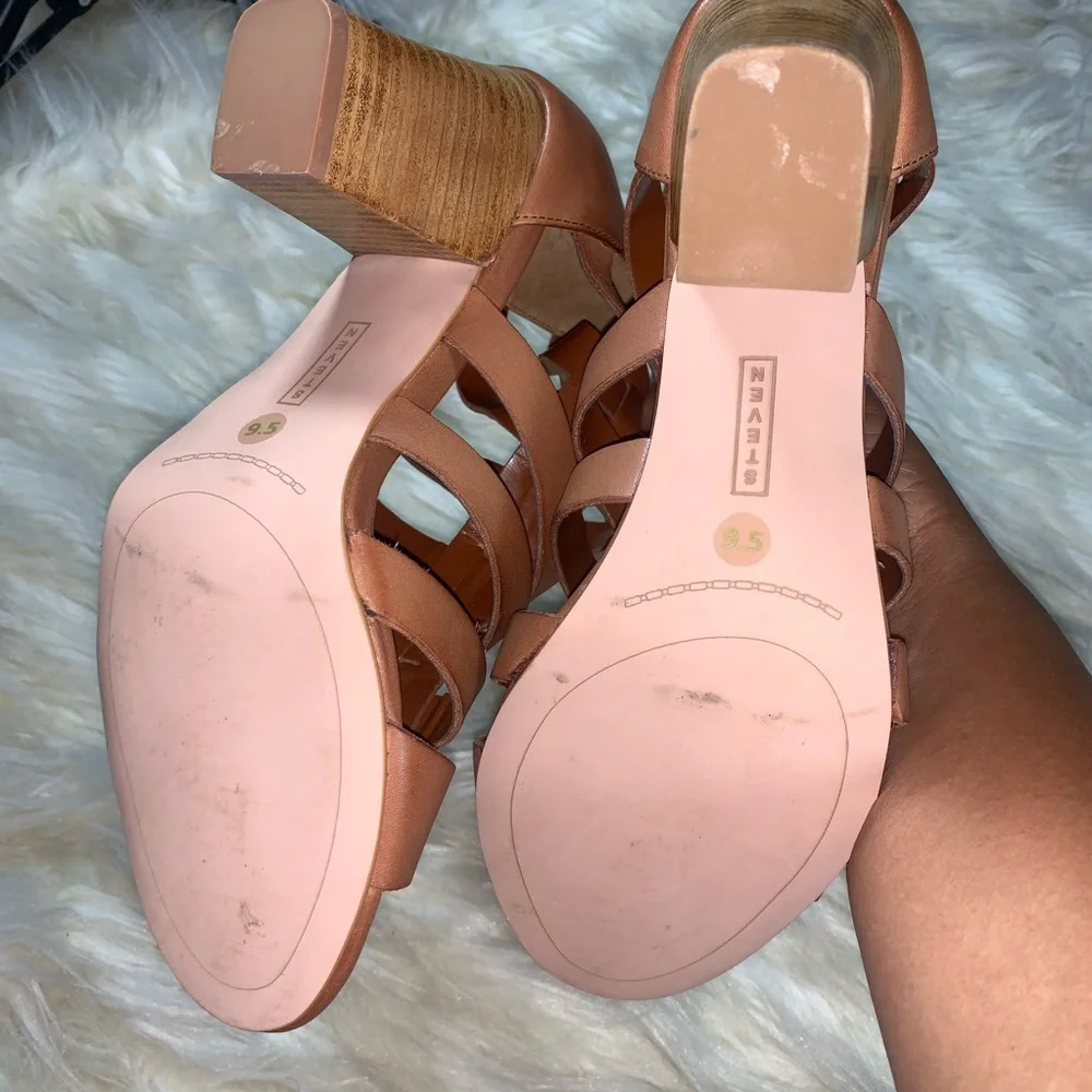 Steven by Steve Madden Brown Leather Caged Heels | Strappy Pumps | 9.5